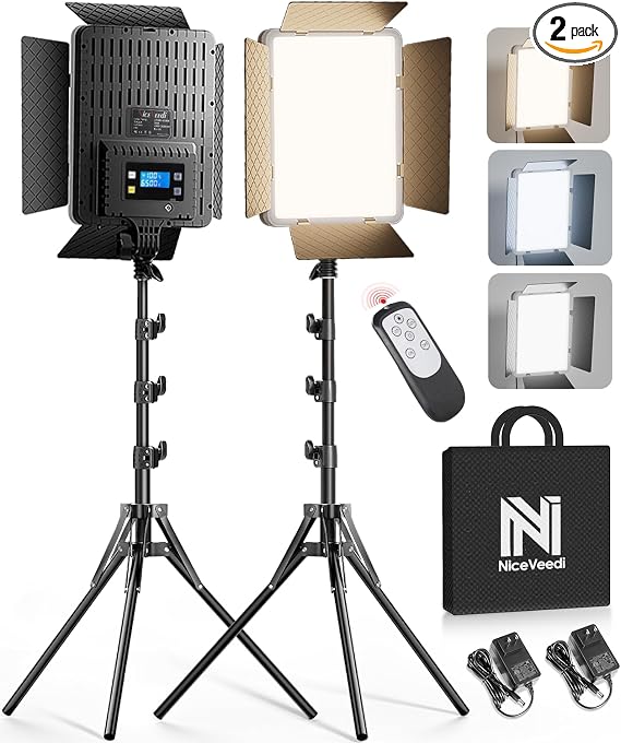NiceVeedi 2-Pack Photography Lighting Kit, 36W Bi-Color Studio Lights 2700-6500K CRI 95+, Dimmable LED Video Light Kit with Remote Control & 72” Tripod Stand, Lighting for Video Recording/Photography