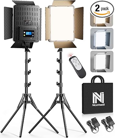 NiceVeedi 2-Pack Photography Lighting Kit, 36W Bi-Color Studio Lights 2700-6500K CRI 95+, Dimmable LED Video Light Kit with Remote Control & 72” Tripod Stand, Lighting for Video Recording/Photography