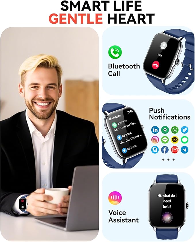 Smart Watches Fitness Tracker for Women Men with Step Counter, Sleep Calorie Monitor, Pedometer, IP68 Waterproof, Smartwatch with 120+ Sports for iPhone Android (Blue)
