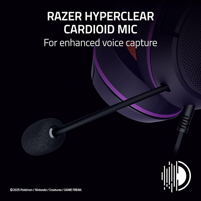 Razer Kraken Kitty V2 USB Wired Headset: Gengar Spikes - Stream Reactive Lighting - HyperClear Cardioid Mic - 40 mm Drivers - 7.1 Surround Sound - Comfortable Ear Cushions - Pokemon Gengar Edition