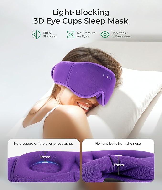 MUSICOZY Sleep Mask Headphones Bluetooth 5.4, 3D Blackout Eye Mask with Wireless Music Earphones, Hi-Fi Sound＆Long Battery Life Sleeping Headphones for Side Sleepers, Uniqe Gift for Men Women Travel