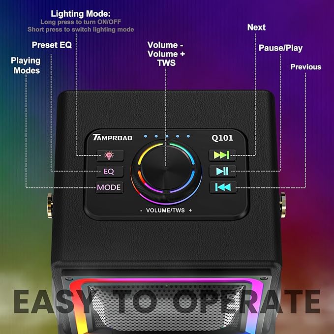 Bluetooth Speaker, 120W Peak Power Wireless Speakers Boombox with Deep Bass, Portable Loud Stereo Sound Subwoofer with LED Light Show for Party, Outdoor, Camping (Black)