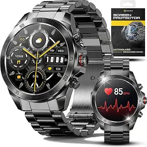 ALPHAGEAR Commander Smartwatch for Men, 1.43" AMOLED Large Screen, Full Metal Stainless Steel Smart Watch, 12-Day Battery, Bluetooth Calling, IP68 Water Resistant, for Android iPhone, Dark Gray