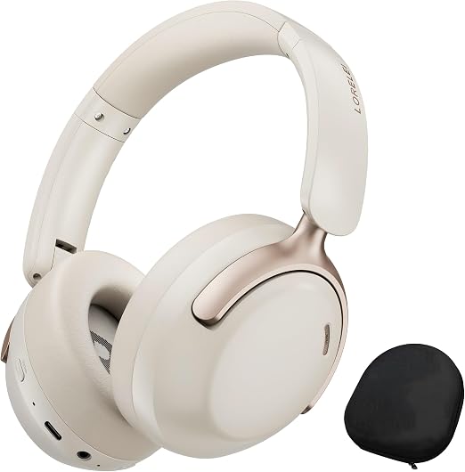 LORELEI QC30 Hybrid Active Noise Cancelling Headphones,Over-Ear Wireless Bluetooth,Beige Protein Leather, Active Noise Control & Transparency Mode,Deep Bass, Built-in Mic