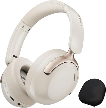 LORELEI QC30 Hybrid Active Noise Cancelling Headphones,Over-Ear Wireless Bluetooth,Beige Protein Leather, Active Noise Control & Transparency Mode,Deep Bass, Built-in Mic