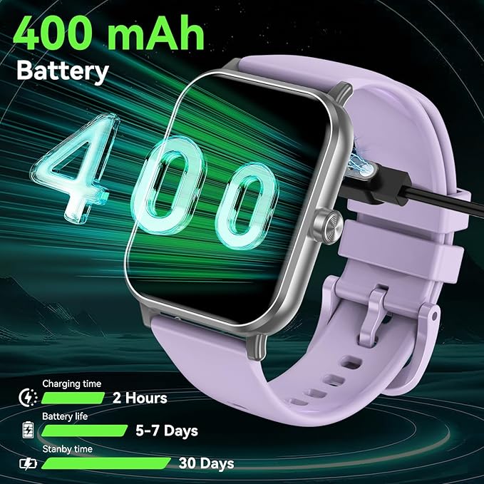 Smart Watch, 1.85" HD Fitness Tracker with Bluetooth Calls, 5 ATM Waterproof, 24/7 Heart Rate/Sleep Monitor, Pedometer, Calories, 130+ Sport Modes, Smartwatch for iOS Android (Purple)
