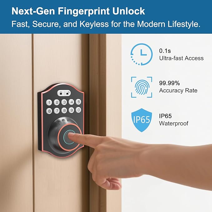 Fingerprint Smart Door Lock Keyless Entry, Keyless Entry Door Lock with Keypad, App Control, Auto Lock, Easy to Install, Smart Deadbolt for Home, Airbnb, Apartment (Antique Bronze)