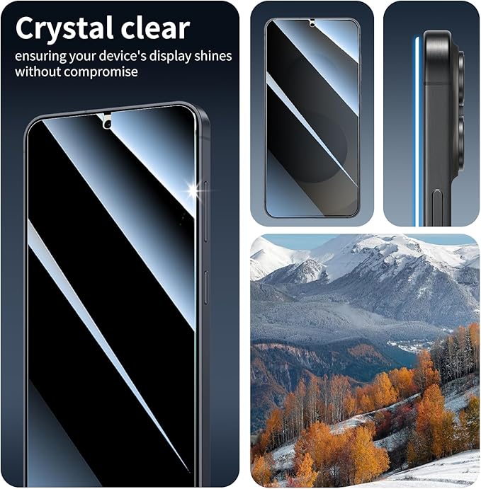 3*Privacy Screen Protector for Samsung Galaxy S24/S25 with a Installation Alignment Aid, Anti-Spy Tempered Glass Film, Private Black Protection, [Shatterproof][ Shockproof]