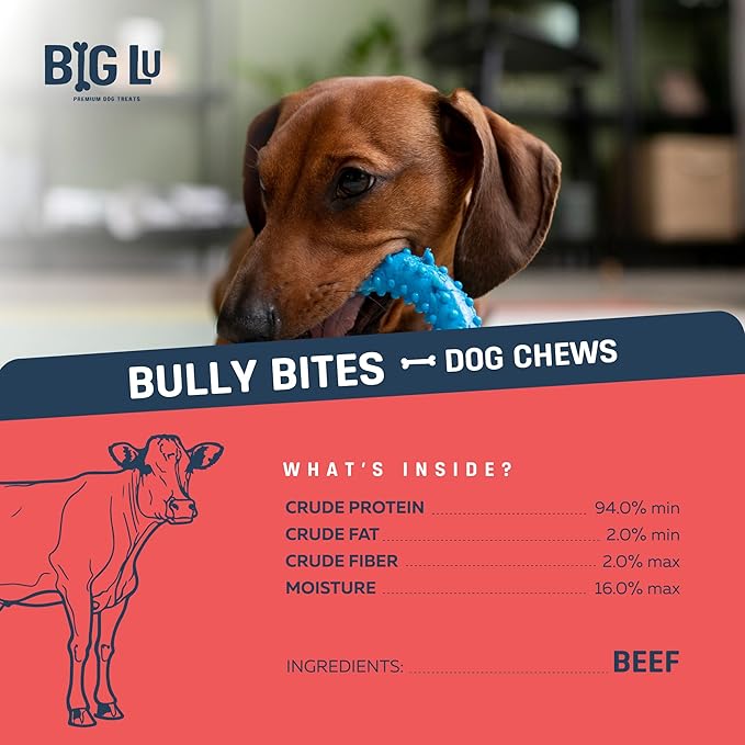 Big Lu - 2-4” Bully and Braided Sticks Variety Bag - 1 lb of 100% Grass-Fed Beef Chews for Small and Medium Dogs, Natural, Fully Digestible, Long-Lasting Treats