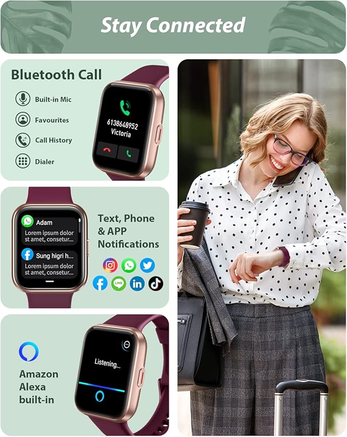 Tensky Smart Watch for Men Women(Call Receive/Dial), Alexa Built-in, 1.7" Touch Screen Fitness Tracker with Heart Rate Sleep Tracking, 60 Sports Modes, 5ATM Waterproof Smartwatch for Android iPhone