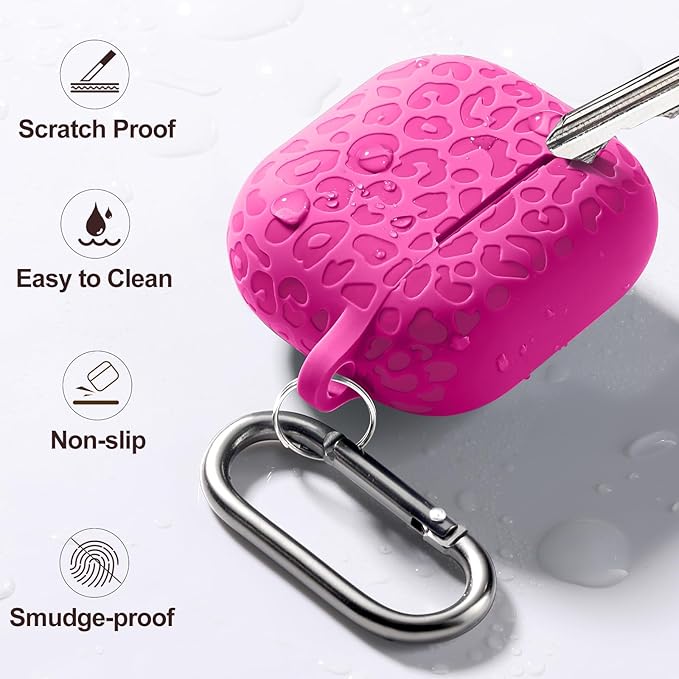 Leopard Engraved for AirPods 4 Case Cover 2024,Soft Silicone Protective Case Compatible with Apple AirPods 4th Generation Case for Women,Cute AirPod 4 Case Accessories with Keychain (Rosepink)