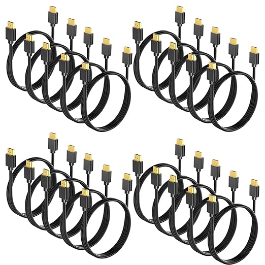 6 FT HDMI Cable 20-Pack, 4K HDMI to HDMI Cable 6FT Multi-pack,Shielded HDMI 2.0 Cords 6FT with 4K@60Hz,2k@165/144Hz,HDCP 2.2, HDR, ARC & CL3 Rated | for Laptop, Monitor, TV PS5, PS4, Xbox, Soundbar