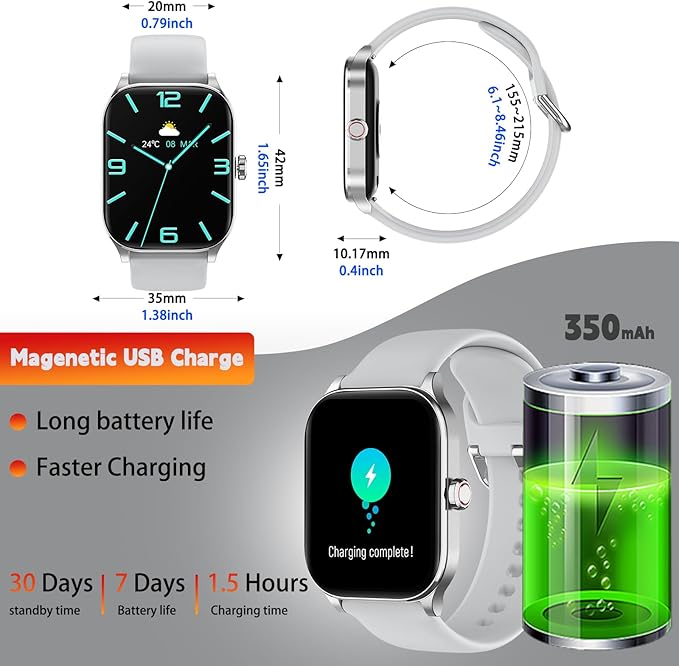 Smart Watch for Women Men(Answer/Make Call), Smartwatches with Heart Rate/SpO2/Sleep/Stress Monitor, IP68 Waterproof Activity Tracker for Android iPhone, 100+ Sports Fitness Watches (Gray, 1.85")