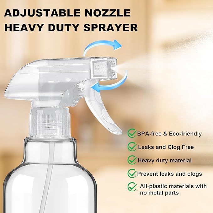 Glass Spray Bottles with Silicone Sleeve 16.9oz 2 Pack Empty Spray Bottle for Hair Mist/Stream Spraying for Cleaning Solutions, Plants, Essential Oils (clear-grey&black)