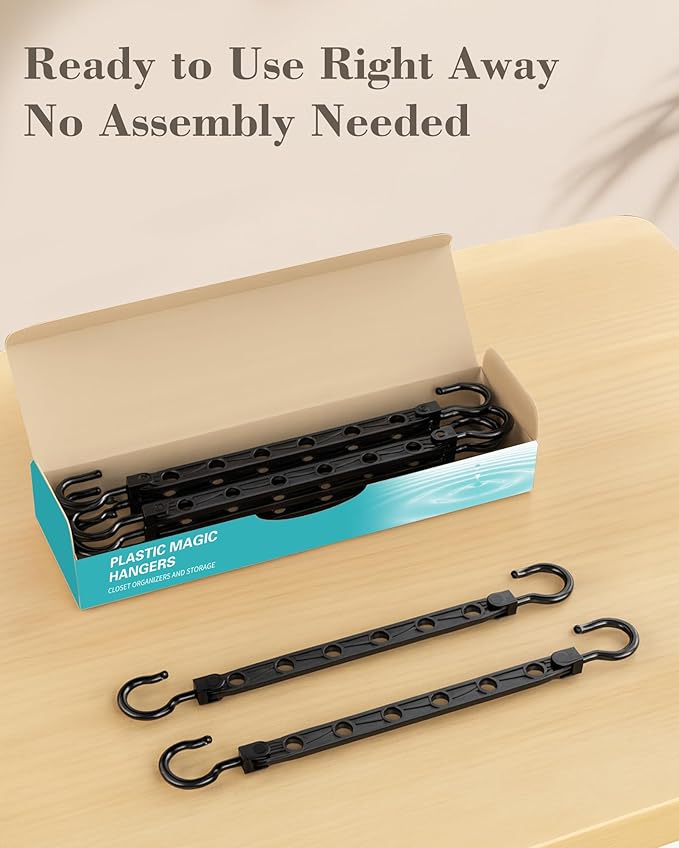 Space Saving Hangers, 8-Pack Reinforced Collapsible Hangers with 360° Swivel Hook, Hanger Hooks Space Saver for Closet Organizers and Storage, Dorm Room Essentials, Fully Assembled, Black