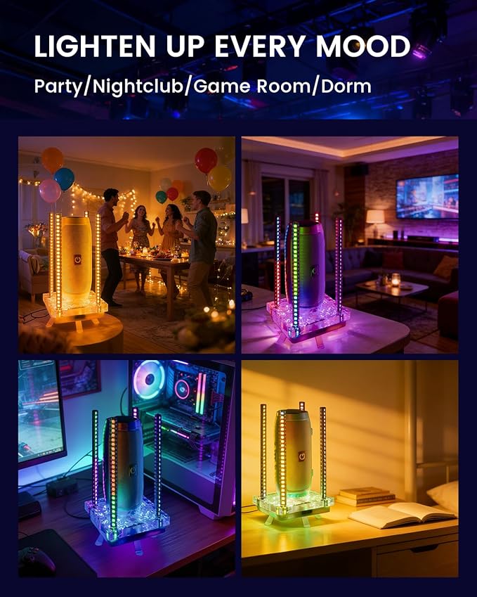 Music Sync RGB Table Lamp with Acrylic Platform, App & Sound Reactive LED Ambient Light for Gaming Rooms, Parties & Desk Setup (Grey)