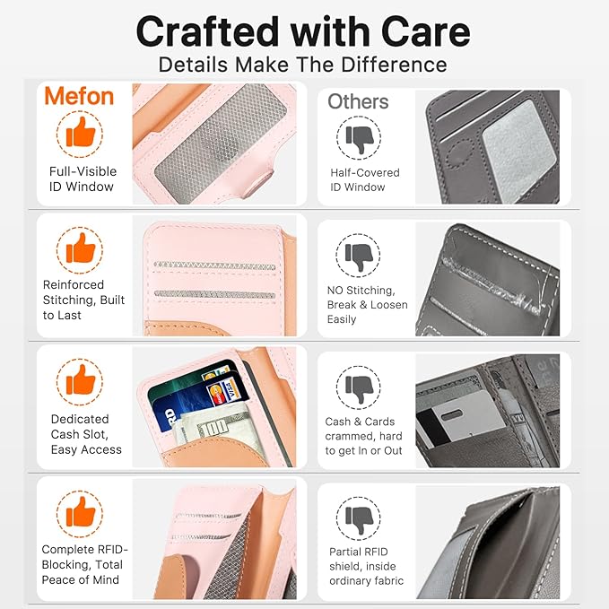 for MagSafe Wallet, Magnetic Phone Wallet RFID Blocking, Slim 5-8 Card Holder with Cash Slot & Clear ID Window, Minimalist Mag Safe Wallets for iPhone 17/16/15/14/13/12 Series, Blush Pink
