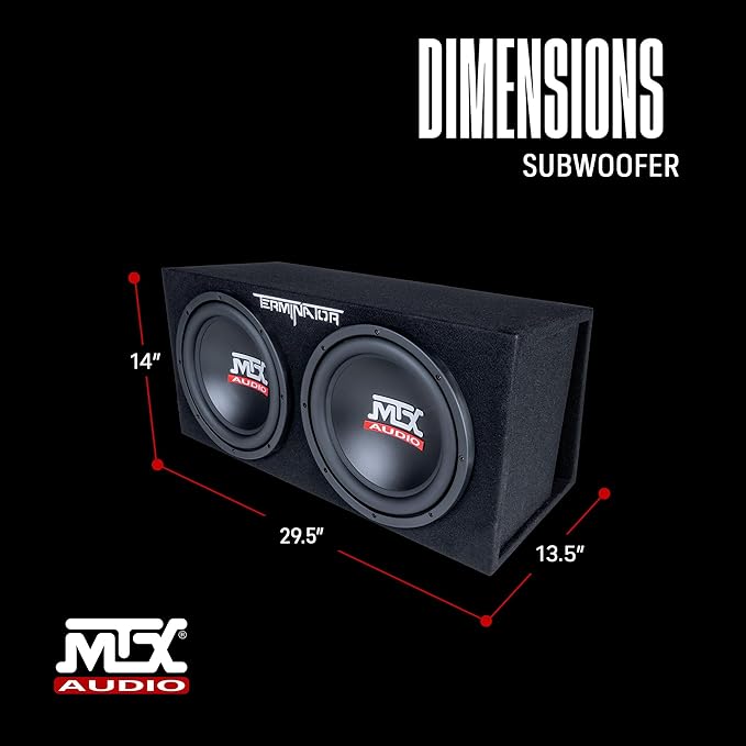MTX Audio Dual Subwoofer Vented Enclosure with High Resolution Feature, Aviation Carpet and Floor Standing Mounting Type for Vehicle, Black