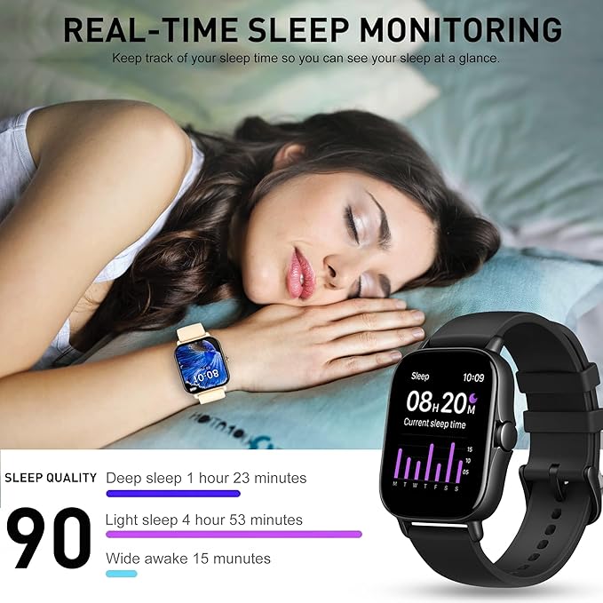 Smart Watch, 1.81" Upgraded Full Touchscreen Smart Watch for Android iPhones with Heart Rate Blood Pressure Monitor, Multiple Sports Fitness Tracker with Smart Watches for Women Men (Black)