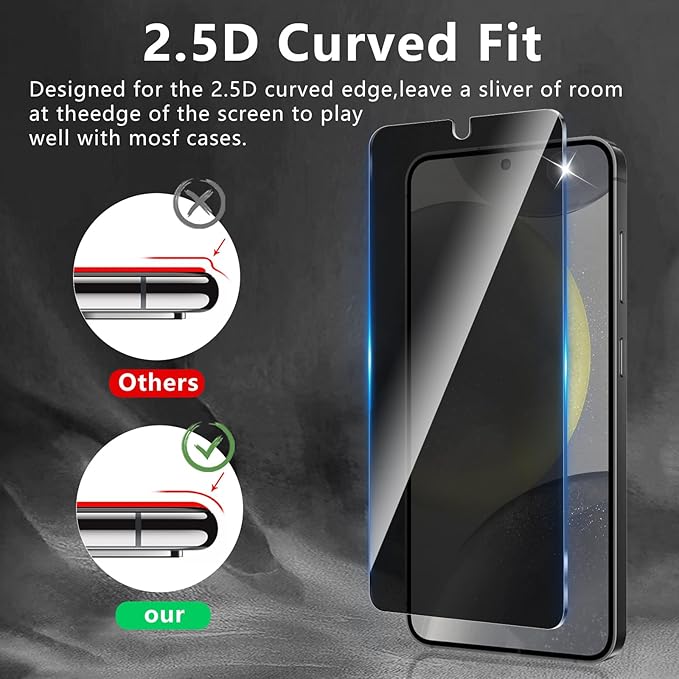 2+2 Pack Privacy Screen Protector Designed for Samsung Galaxy S24 5G With 2 Pack Camera Lens Protector,Full Coverage Anti-Spy Tempered Glass Film,9H Hardness,Bubble Free,Easy to Install