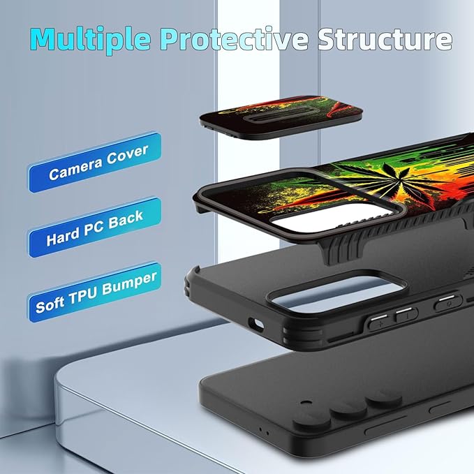 for Galaxy S24 FE Case Built in Slide Camera Lens Cover,Heavy Duty Shockproof Protection Dual Layer Case for Samsung Galaxy S24 FE 5G 6.7" 2024,Marijuana Leaf Weed