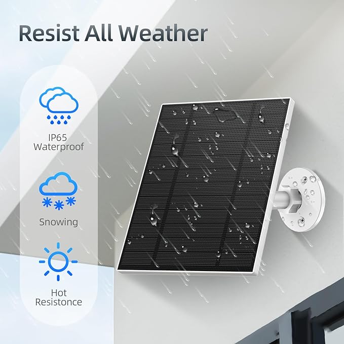 5W Solar Panel for Security Camera, Solar Panel with Micro USB & USB-C Port for DC 5V Outdoor Rechargeable Battery Camera, IP65 Waterproof, 360° Adjustable Security Mount, 9.8ft Cable(White 2PC)
