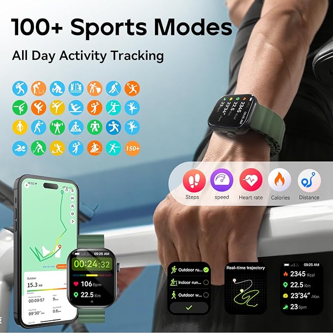 AI Smart Watch with ChatGPT Bluetooth Calling, App AI Dial 2.01" Fitness Tracker, 100+ Modes, Heart Rate Sleep Calorie Monitor for Men and Women for Android iOS