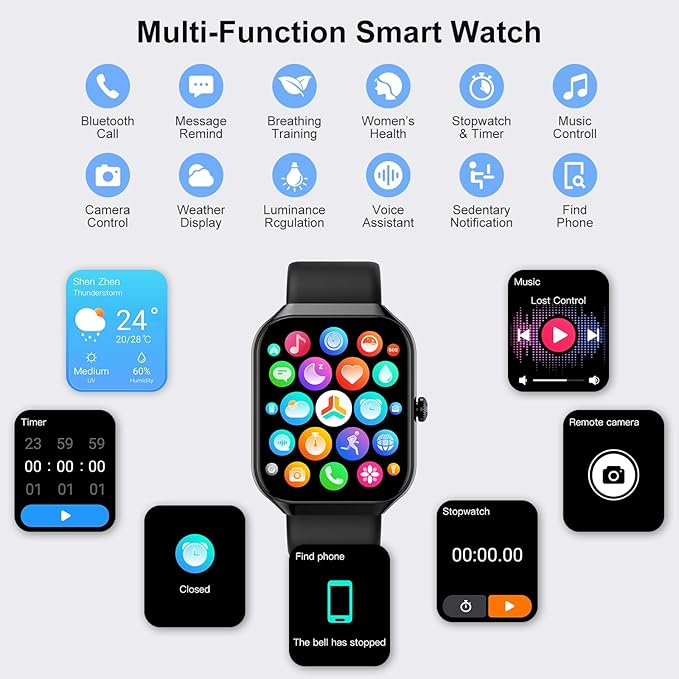 Smart Watch, 1.96" HD Smartwatch for Men Women (Answer/Make Call), 2026 Fitness Activity with Heart Rate/Sleep Monitor/Pedometer, IP68 Waterproof, 113+ Sport Modes Running Watch for Android iOS