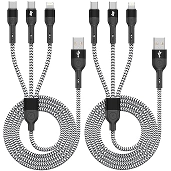 3 in 1 Multiple Charging Cable, 2Pack 4Ft Multi Chargers Cord for All Devices Braided USB A to C,A to Lightning/Type C Ports Universal Charger Cable for iPhone Series/Samsung/Tablets/PS and More - Image 2