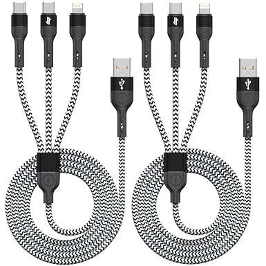 3 in 1 Multiple Charging Cable, 2Pack 4Ft Multi Chargers Cord for All Devices Braided USB A to C,A to Lightning/Type C Ports Universal Charger Cable for iPhone Series/Samsung/Tablets/PS and More - Image 3