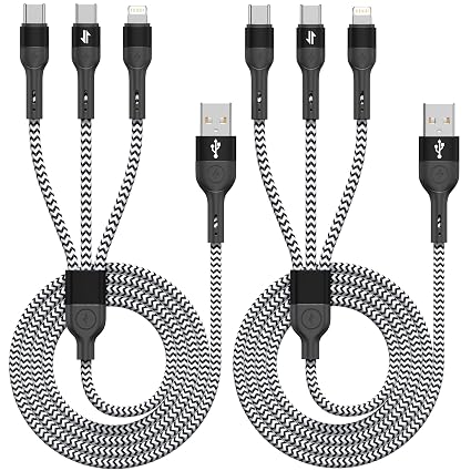 3 in 1 Multiple Charging Cable, 2Pack 4Ft Multi Chargers Cord for All Devices Braided USB A to C,A to Lightning/Type C Ports Universal Charger Cable for iPhone Series/Samsung/Tablets/PS and More - Image 4