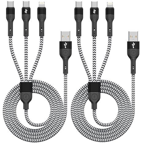 3 in 1 Multiple Charging Cable, 2Pack 4Ft Multi Chargers Cord for All Devices Braided USB A to C,A to Lightning/Type C Ports Universal Charger Cable for iPhone Series/Samsung/Tablets/PS and More - Image 5