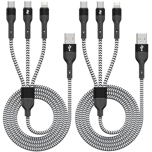 3 in 1 Multiple Charging Cable, 2Pack 4Ft Multi Chargers Cord for All Devices Braided USB A to C,A to Lightning/Type C Ports Universal Charger Cable for iPhone Series/Samsung/Tablets/PS and More - Image 6