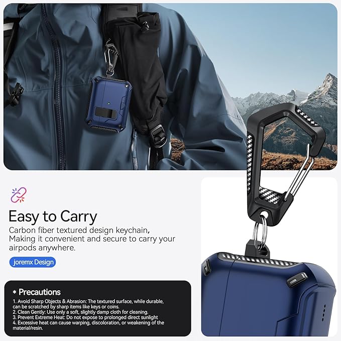 for AirPods Pro 2nd/1st Case (2023/2022/2019) with Phone Stand,（with Automatic Snap Switch） Carbon Fiber Design Protection Cover with Cleaning Pen,Blue