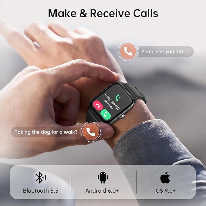 Tensky Smart Watch for Men/Women, 1.85'' HD Activity Smartwatch for Android/iPhone/Samsung/(Bluetooth Call), Alexa Built-in, 100+ Sport Modes Fitness Digital Tracker, Sleep/Heart Rate/SpO2 Monitor