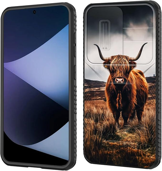 for Galaxy S26 Case Built in Slide Camera Lens Cover,Heavy Duty Shockproof Protection Dual Layer Case for Samsung Galaxy S26 6.3" 2026,Brown Highland Cow