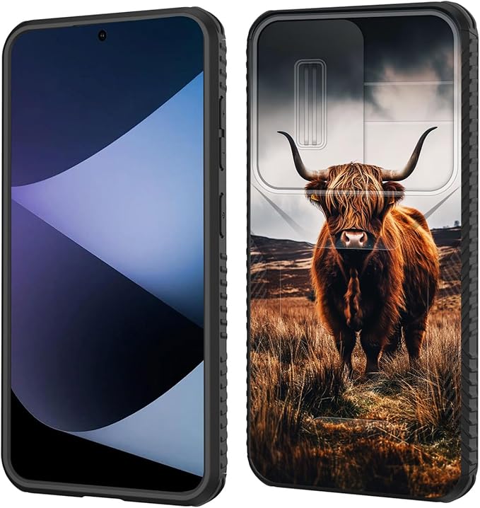 for Galaxy S26 Plus Case Built in Slide Camera Lens Cover,Heavy Duty Shockproof Protection Dual Layer Case for Samsung Galaxy S26 Plus 6.7" 2026,Brown Highland Cow