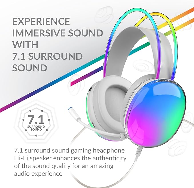 Supersonic IQ Sound IQ-490RGB Pro-Wired Gaming Headset, 7.1 Surround Sound, RGB Lighting, Hi-Fi Speaker, Comfortable Fit, 360° Rotating Microphone, Universal Compatibility PC, Laptop and Mobile
