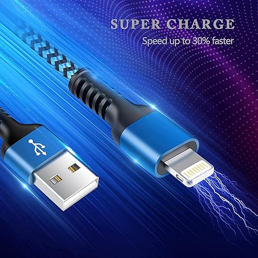 3Pack Lightning Charger Cable for iPhone 14/13 Pro Max/13Pro/13 Mini/12/11/10/X/XR/XS/8 Plus, 6Ft Apple Original Braided Long Charging Cords Fast Charging Lightening Multicolor Powerline Chord Wire