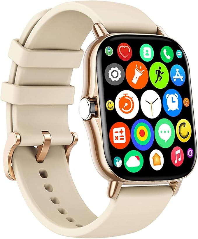 Smart Watch, 1.81" Upgraded Full Touchscreen Smart Watch for Android iPhones with Heart Rate Blood Pressure Monitor, Multiple Sports Fitness Tracker with Smart Watches for Women Men (Gold)