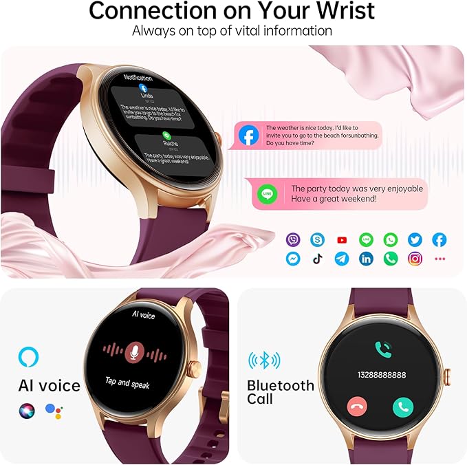Smart Watch for Women,1.57inch AMOLED Touchscreen Fitness Watch for iPhone & Android,Heart Rate/Sp02/Sleep Monitor,110+ Sport Modes IP68 Waterproof Bluetooth Calls,2 Bands (Purple, 1.57)