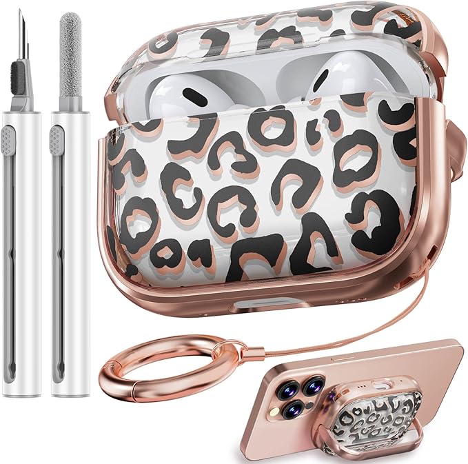 Inesore for AirPods Pro 2nd Generation Case Cover with Lock, Flowers Cute Clear Air Pods Pro 2 Case Hard iPod Pro Cases for Women Girls with Cleaner Kit (2023 USB-C /2022/2019) - Leopard Print | with Safety Lock, Flowers, for Women Girls, with Cleaner ...