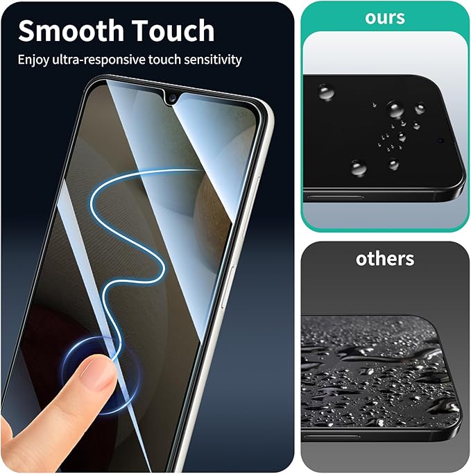 Privacy Screen Protector for Samsung A12/A13/A23/A32 5G/A03/A03S/A04/A04S & Redmi 10X, Anti-Spy Tempered Glass, Private Black Dark Protection, 9H Hardness Anti-Scratch Case-Friendly - 3 Pack