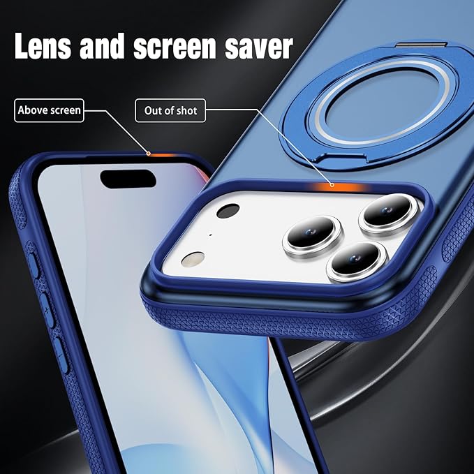 for iPhone 17 Pro Case [Compatible with Magsafe] [15 FT Military Grade Drop Protection] with Screen Protector & Lens Protector,Shockproof Kickstand Phone Case for iPhone 17 Pro (Blue)