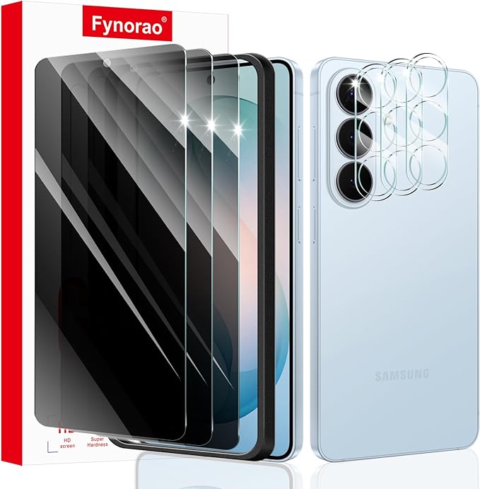 3+3+1-Pack, Privacy Screen Protector and Camera Lens Protector for Samsung Galaxy S26 with Installation Alignment Aid, Anti-Spy Tempered Glass Film, Dark Private Black Protection, Anti-Scratch