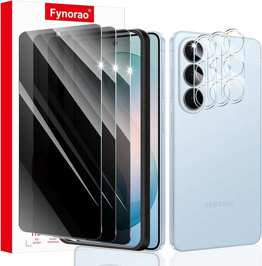3+3+1-Pack, Privacy Screen Protector and Camera Lens Protector for Samsung Galaxy S26 with Installation Alignment Aid, Anti-Spy Tempered Glass Film, Dark Private Black Protection, Anti-Scratch