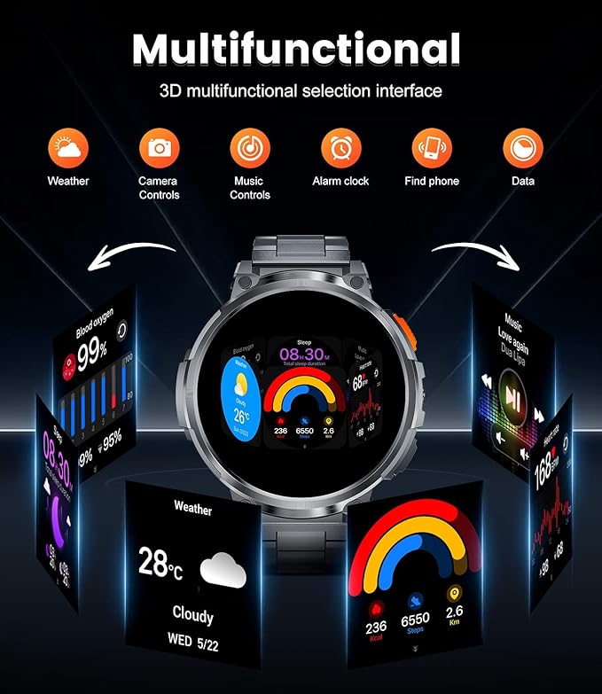 LIGE Smart Watch with Make/Answer Call,1.85" HD Screen Smart Watches with 730mAh Battery/Flashlight//120 Sports Mode Fitness Tracker/Sleep Monitoring/Heart Rate Monitoring, iOS Android Military Watch