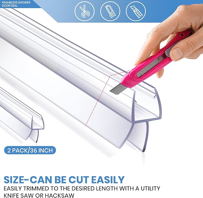 2 Pack Glass Door Silicone Seal Strip 36 Inch Shower Door Bottom Seal Sweep-Suitable for 1/4 Inch Glass-Stop Shower Leaks Frameless Shower Door Seal Strip