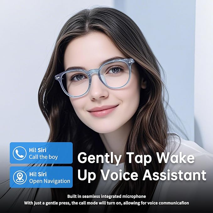 Smart Glasses for Women Men, Bluetooth Audio Glasses with Color-Changing Lenses, Open Ear Sound Speakers, Magnetic Charging, Voice Assistant, Music/Calls, Blue Light Glasses for Working Travel (Blue)