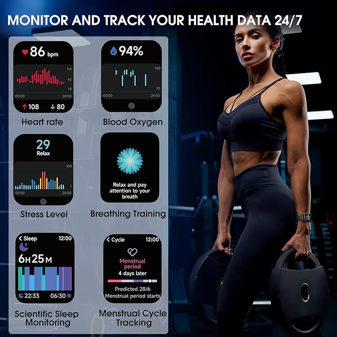 KEEPONFIT Smart Watch for Men, Answer/Make Bluetooth Calls, Metal Frame 1.8" Alexa Built-in Fitness Tracker with IP68/100 Sports Modes/Heart Rate/SpO2/Stress/Sleep Monitor for iOS/Android (Black)
